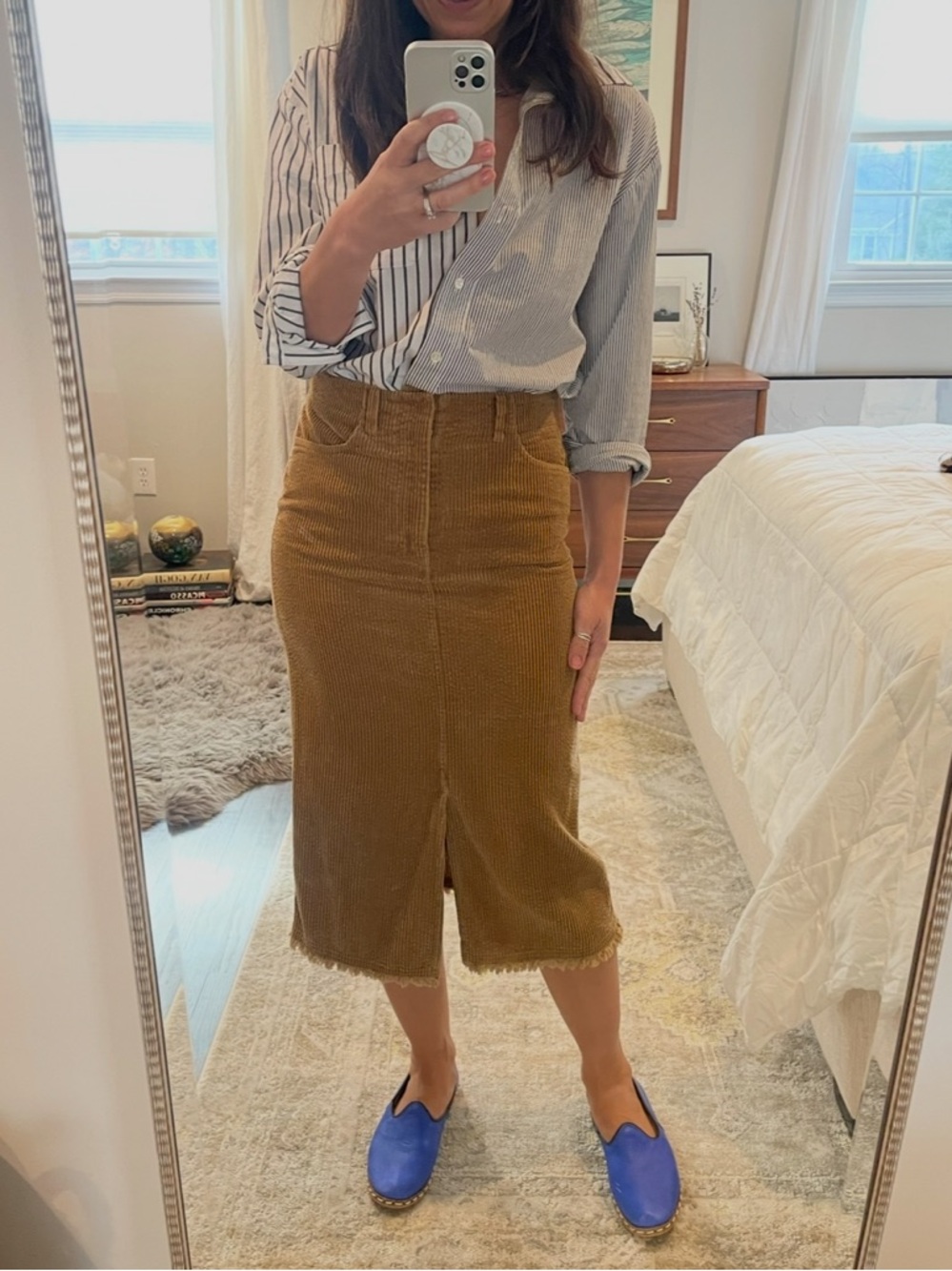 Lowrys Farm Tan Corduroy Midi Skirt